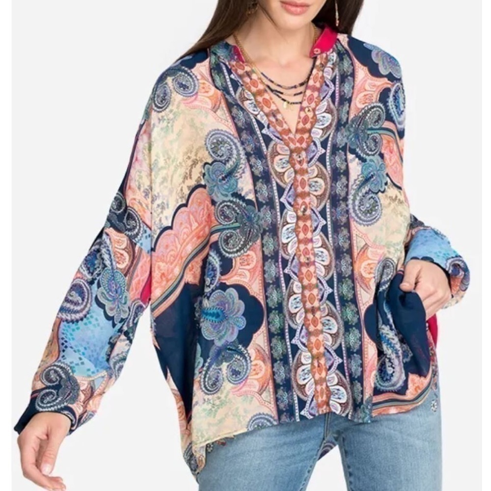 Johnny Was silk blend Onda Button Down Shirt NWT - Picture 8 of 11